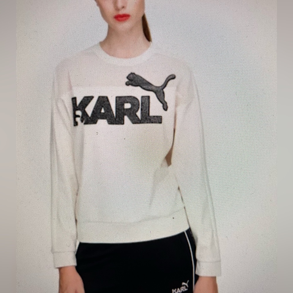 Puma x Karl Lagerfeld sweatshirt top womens sz large Crew Birch Logo pullover